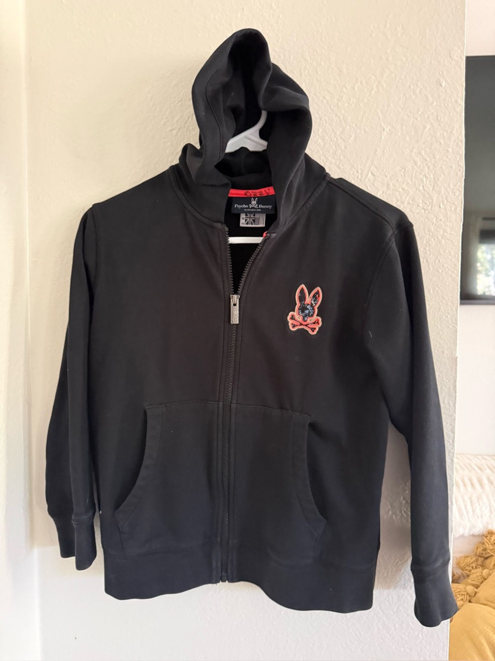 Psycho bunny boys medium, zip up hoodie, black